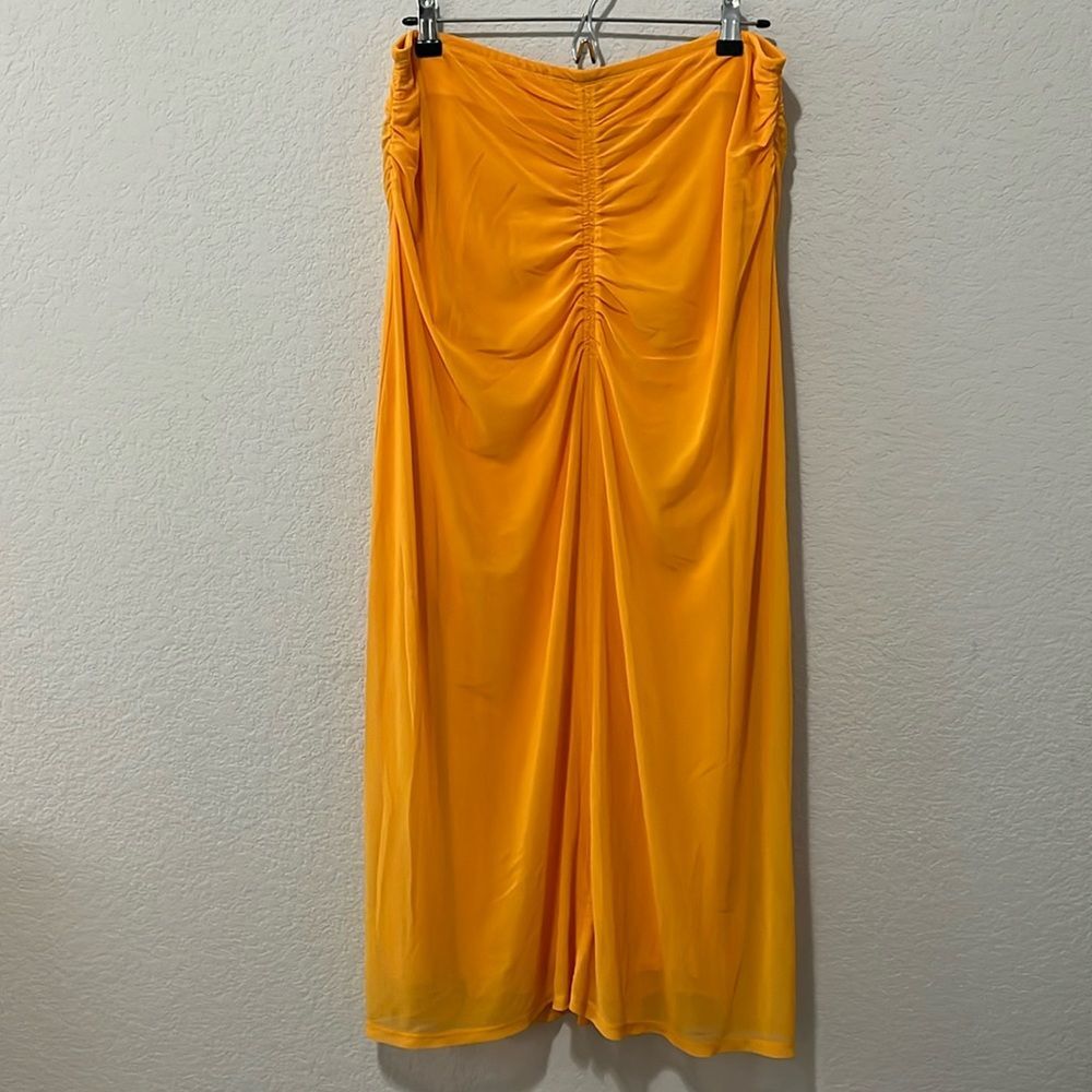 HOUSE OF HARLOW 1960 Ruched Midi Skirt, Marigold, Size L